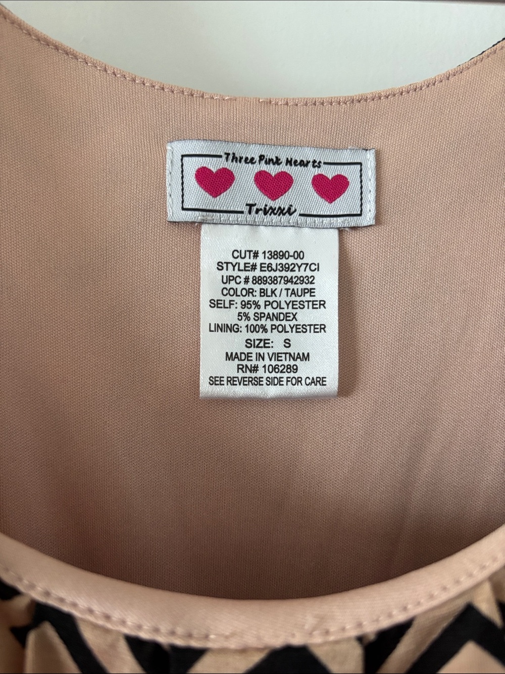 Three Hearts Beige Maxi Dress with Black Chevron Print - Picture 2 of 4